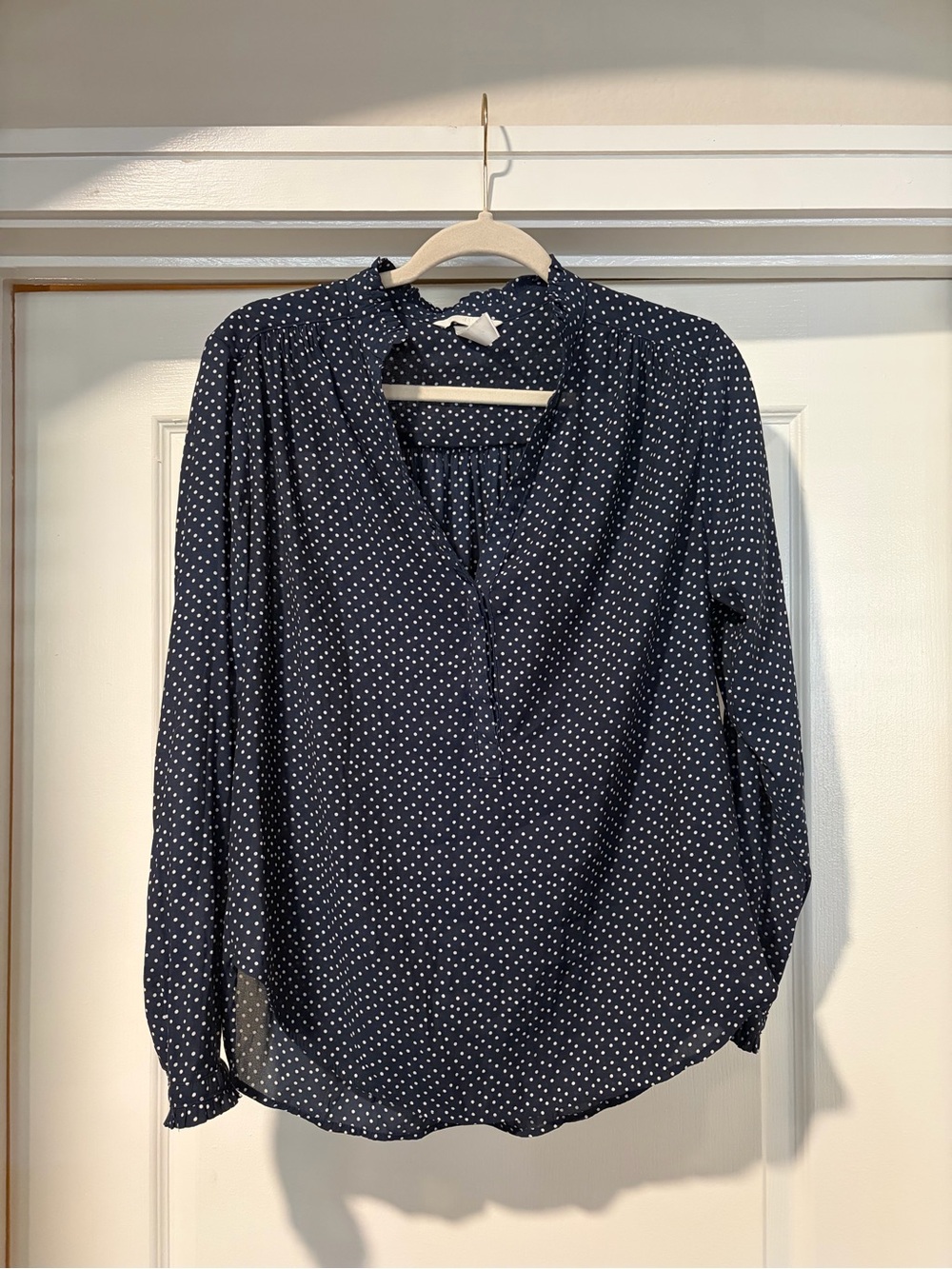H&M Navy Polka Dot Long-Sleeve Blouse - Women's Top